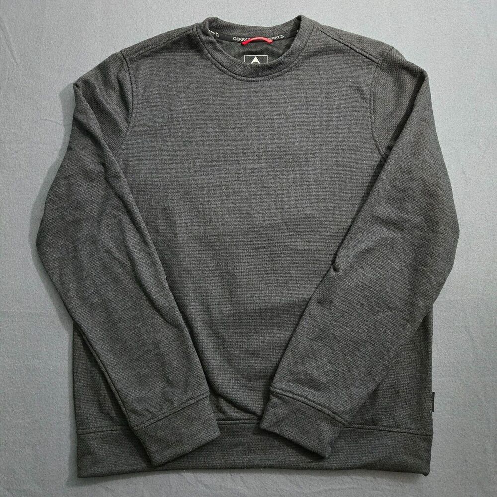 GERRY Sweat Shirt Men M Gray Waffle Knit Fleece Lined Crew Neck Thermal